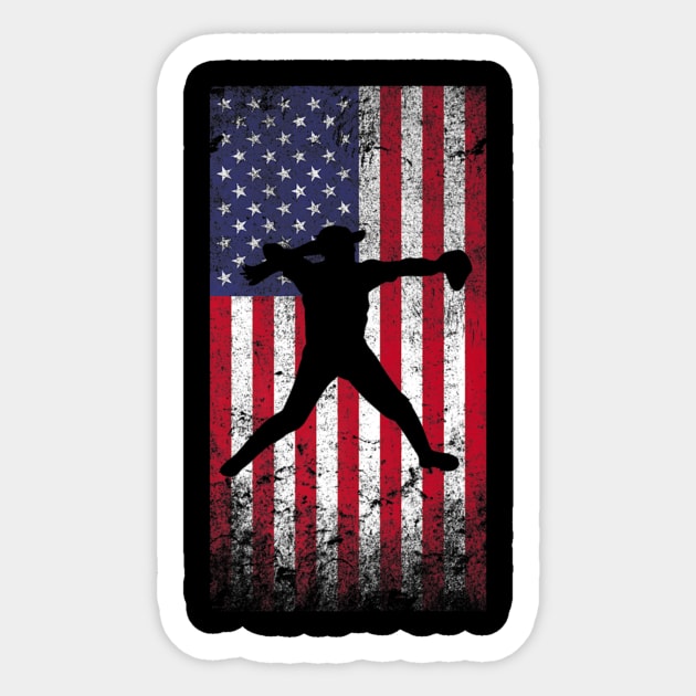 American Flag Man Softball Player Sticker by Magic Ball